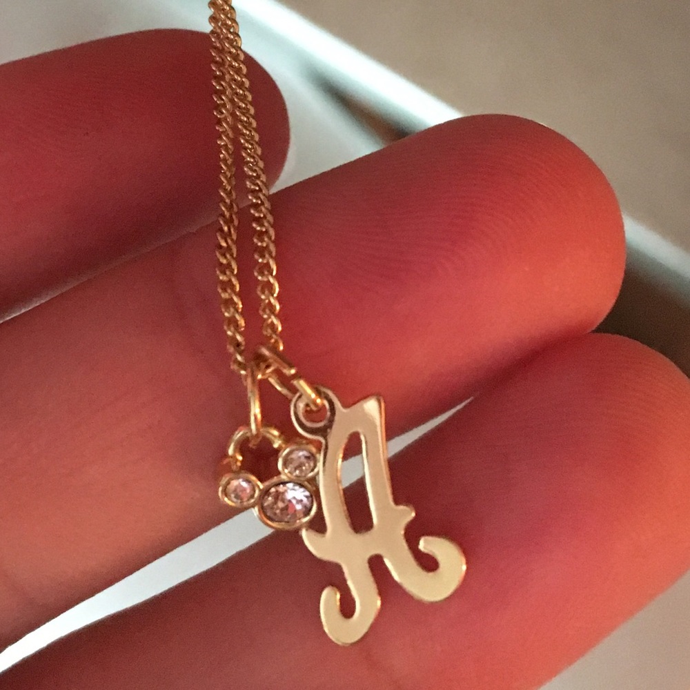 Gold Chain with A initial & Mickey face